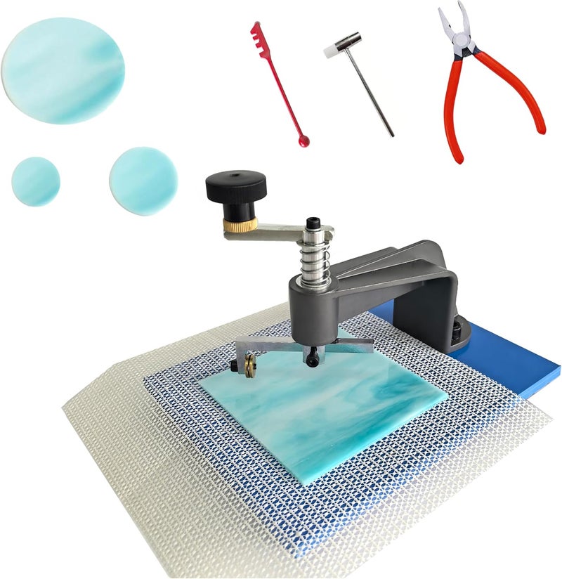 ARTIMUSES Glass Circle Cutter Kit for Stained Glass, Mosaic, DIY Crafting, with Non-Slip Rubber Pad, Glass Cutter, Glass Plier and 1pc Glass Sheet - Image 1
